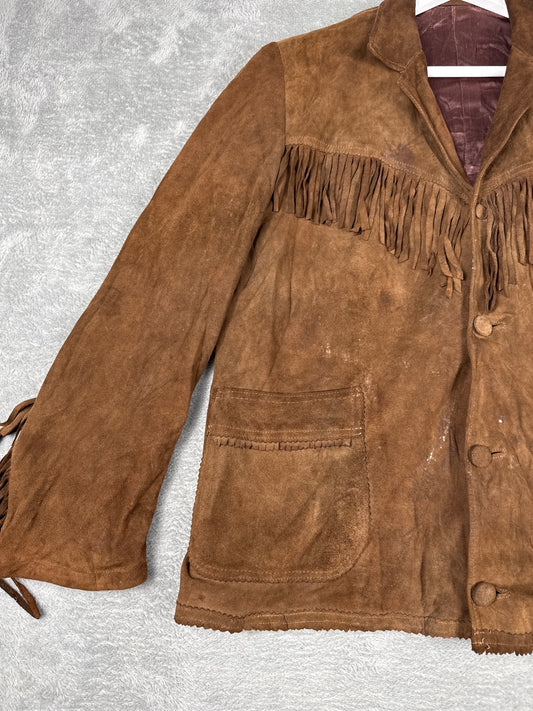 Vintage Brown Cowboy Suede Fringe Western Jacket