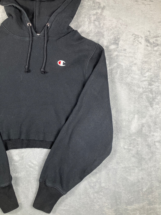 Champion Reverse Weave Black Cropped Hoodie Size M