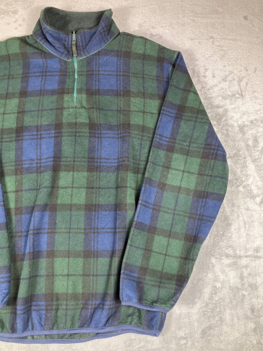Nautica Men's Green and Blue Plaid Fleece Pullover Size XL