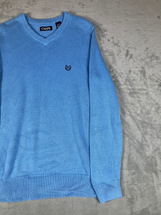 Chaps Light Blue V-Neck Cotton Sweater Size S