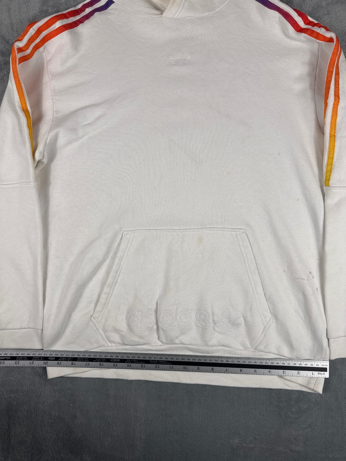 Adidas White Hoodie with Rainbow Shoulder Stripes