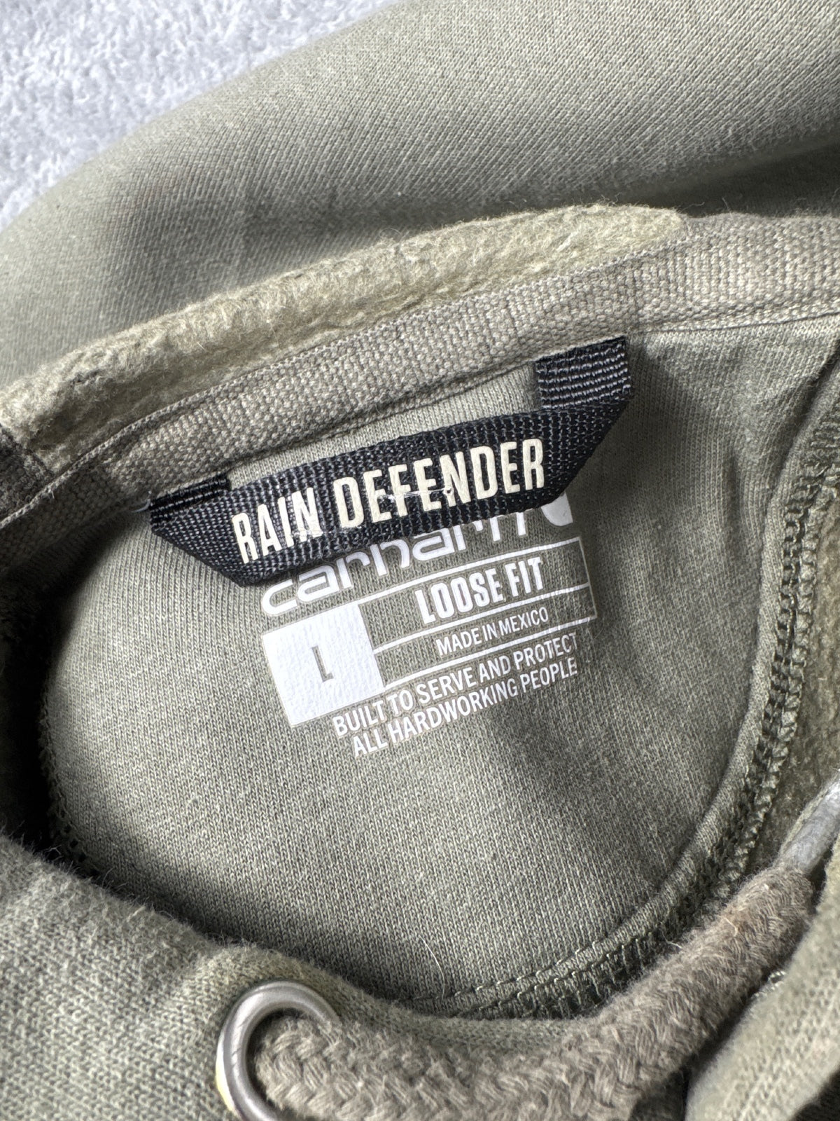 Vintage Carhartt Olive Green Hoodie with Orange Logo - Large