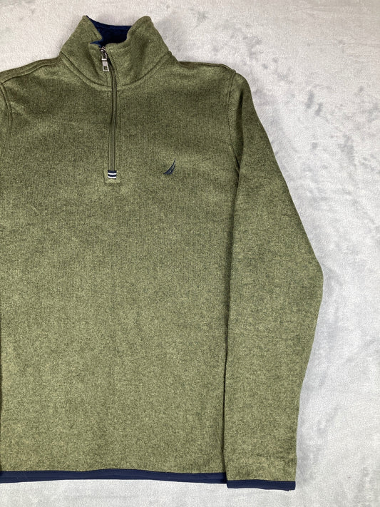 Nautica Men's Olive Green Quarter Zip Pullover Sweater SizeS