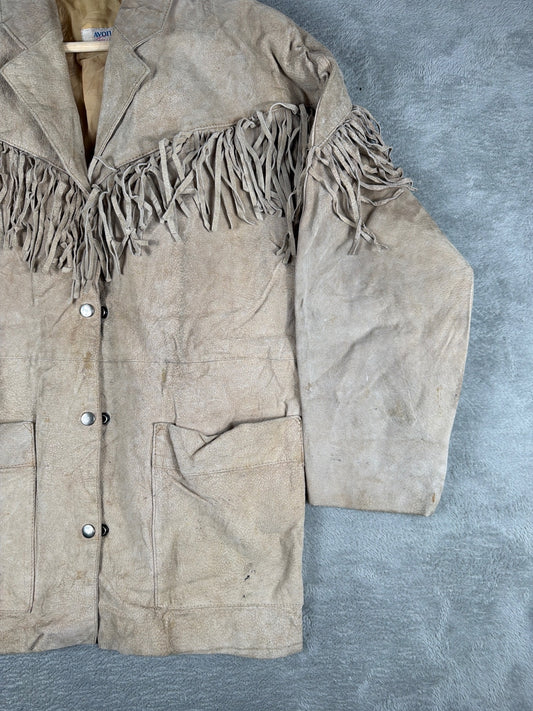 Vintage Avon Fashions Beige Suede Fringe Jacket Medium