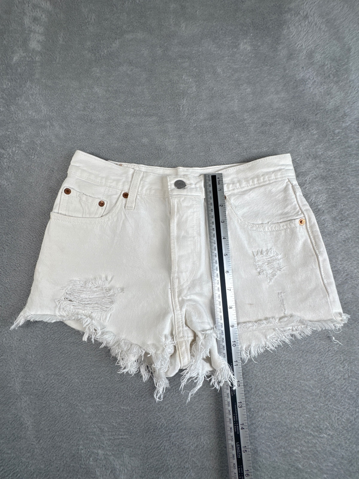 Levi's 501 White Denim Distressed Shorts W25