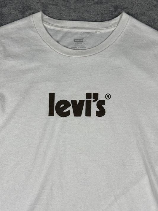 Vintage Levi's White with Brown Logo T-Shirt - Medium