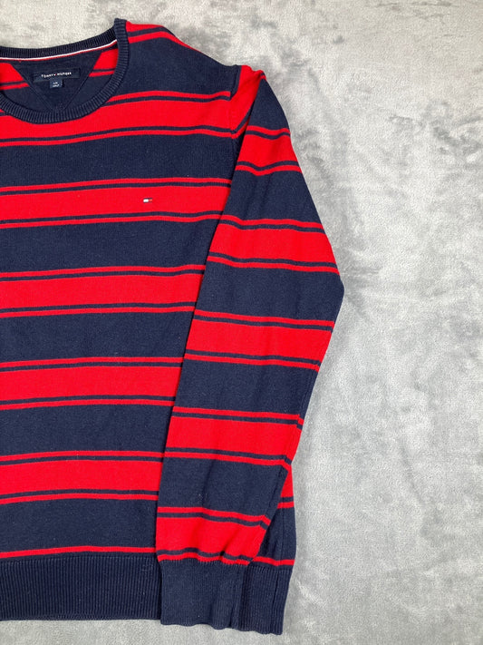 Tommy Hilfiger Men's Navy and Red Crew Neck Knitwear Size L