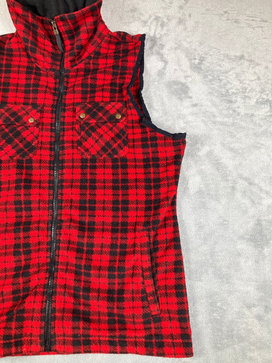 Chaps Red and Black Plaid Fleece Vintage Vest Size Medium