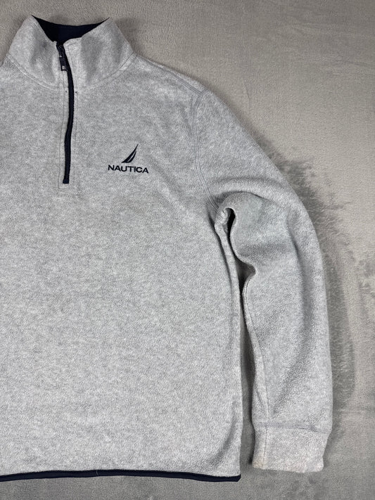 Nautica Grey Fleece Quarter Zip Pullover Sweater - Large
