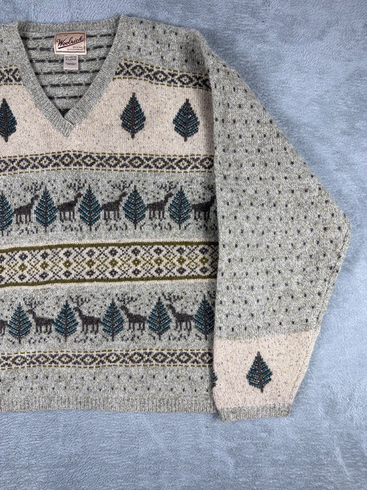Woolrich Patterned V-Neck Sweater Size XL