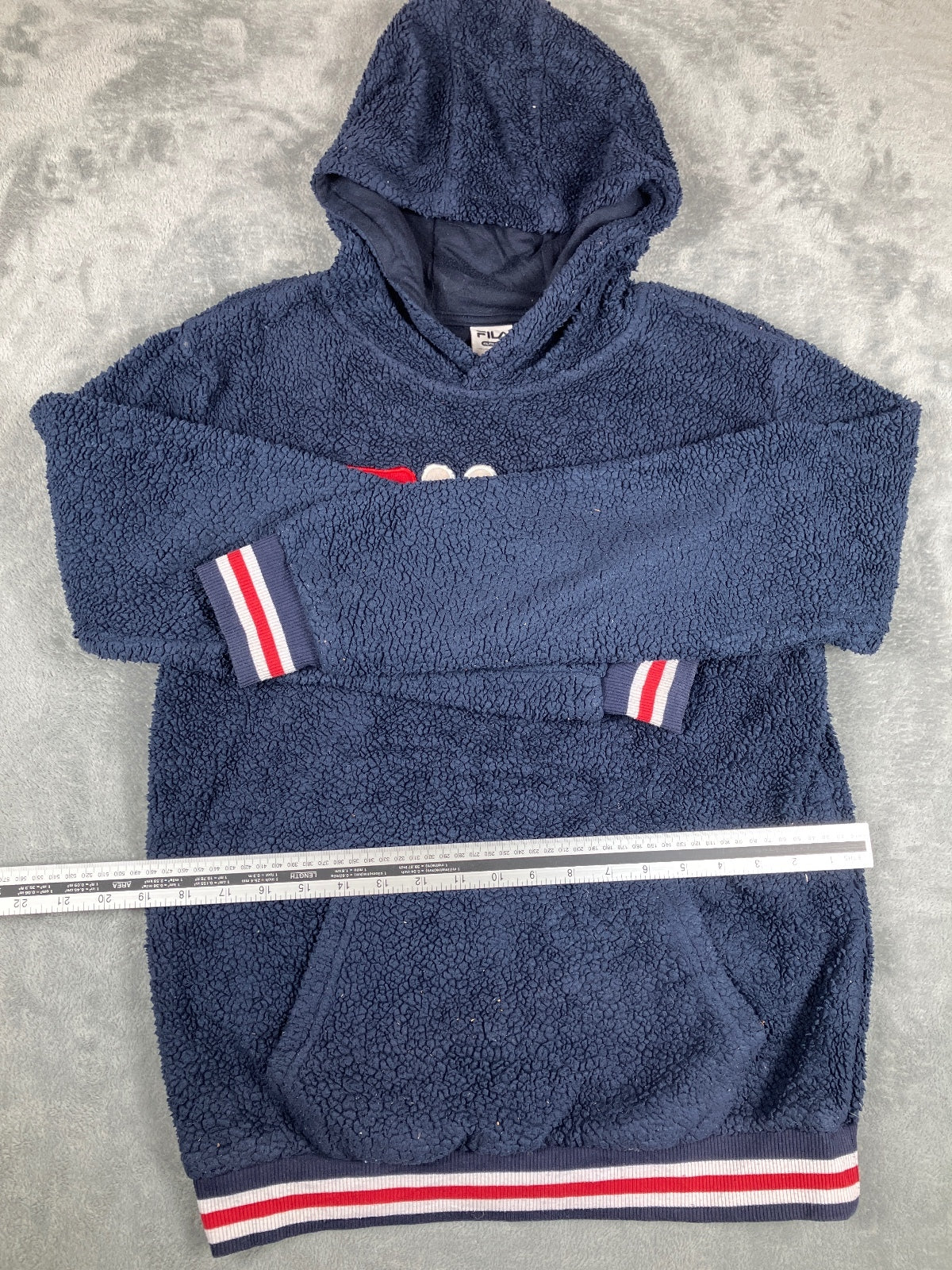 Fila Navy Blue Sherpa Vintage Hoodie Size XXL