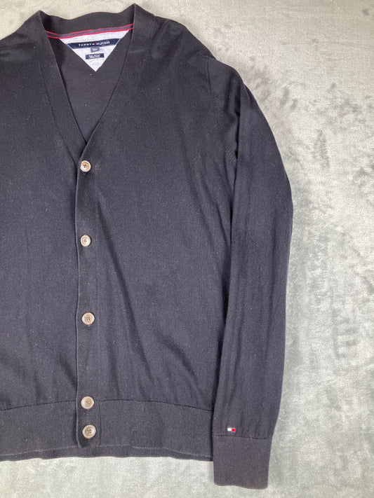 Tommy Hilfiger Men's Black Cotton V-Neck Cardigan XL
