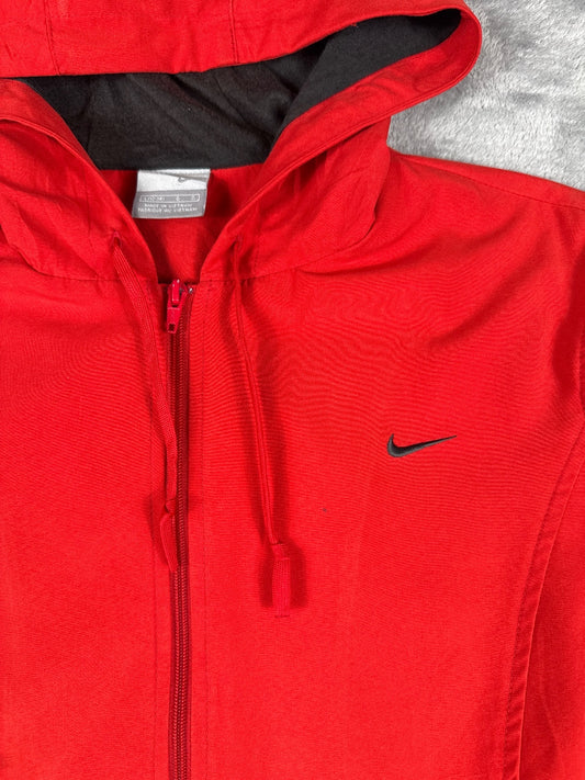 Retro Nike Red Hooded Zip-Up Jacket Black and White Stripes