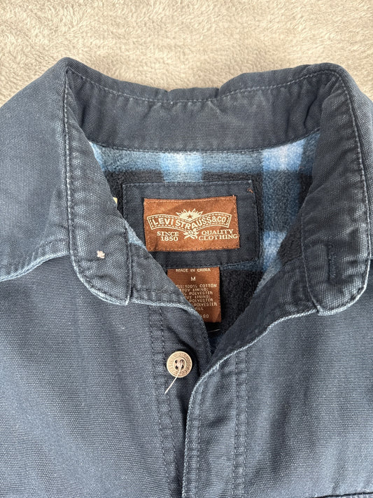 Levi's Navy Blue Cotton Button-Up Shirt Jacket with Fleece L