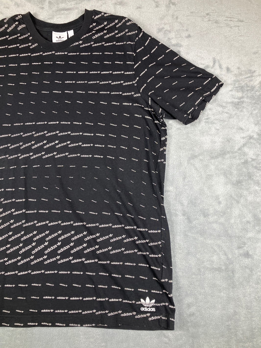 Adidas Black All-Over Logo Print T-Shirt Size XL