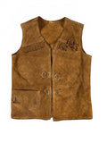 Vintage Brown Suede Leather Vest with Fringe and Metal Rings