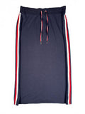 Tommy Hilfiger Navy Blue Midi Skirt with Red and White Side-