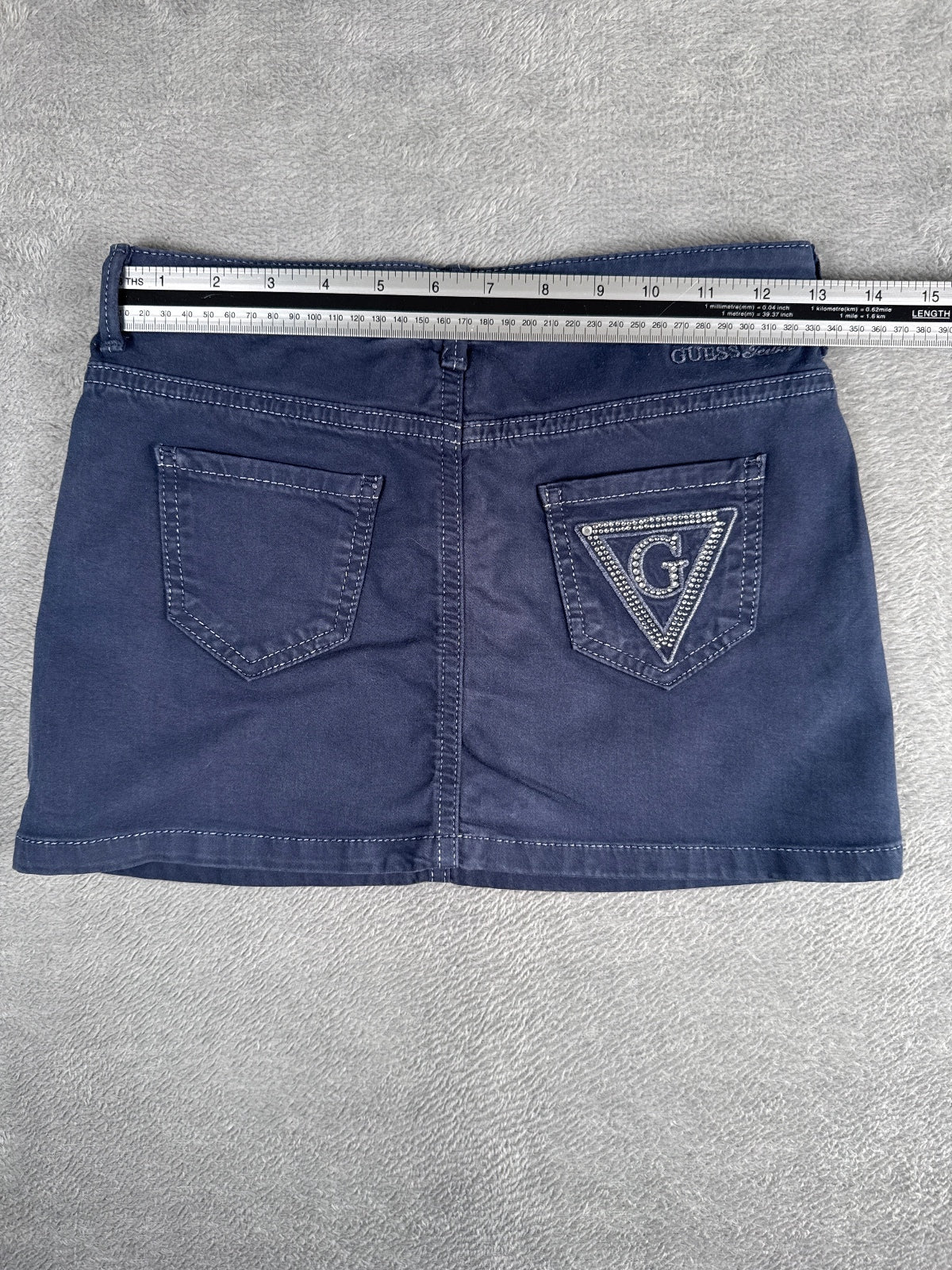Y2K Guess Navy Blue Denim Mini Skirt with Sequin Pocket S4-6