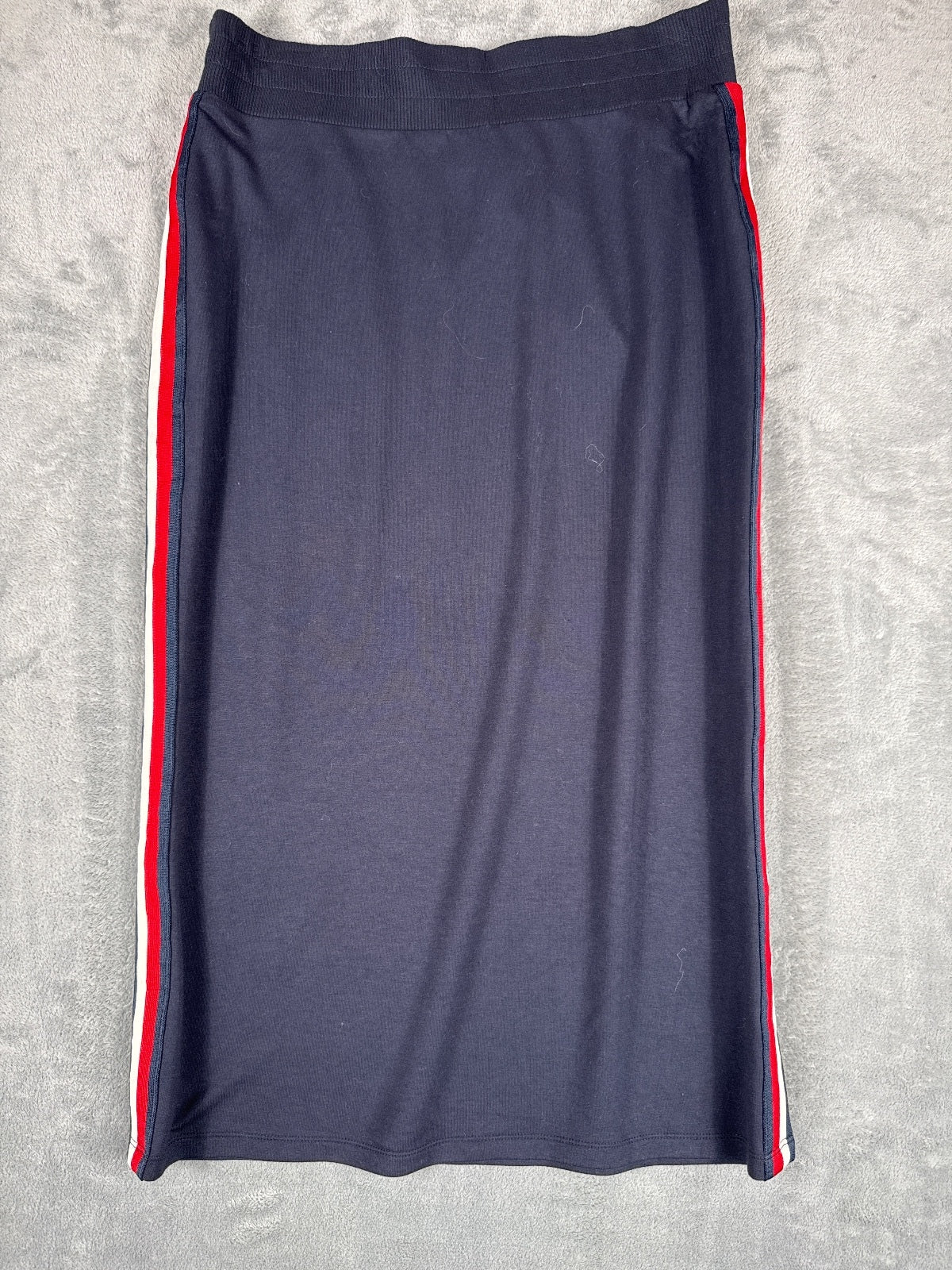 Tommy Hilfiger Navy Blue Midi Skirt with Red and White Side-