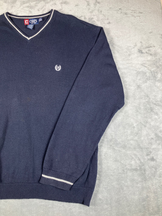 Chaps Men's V-Neck Cotton Sweater Navy Blue Size XL