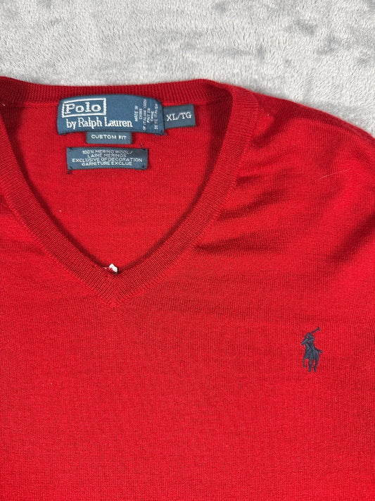 Polo by Ralph Lauren Red V-Neck Sweater Custom Fit XL