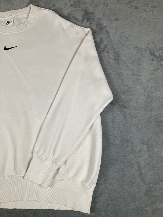 Nike White Crewneck Sweatshirt with Black Swoosh Logo Size S