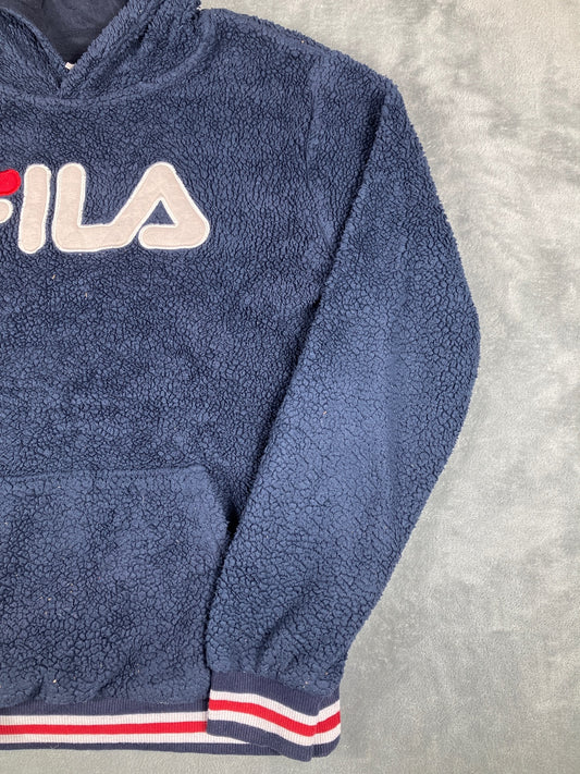 Fila Navy Blue Sherpa Vintage Hoodie Size XXL