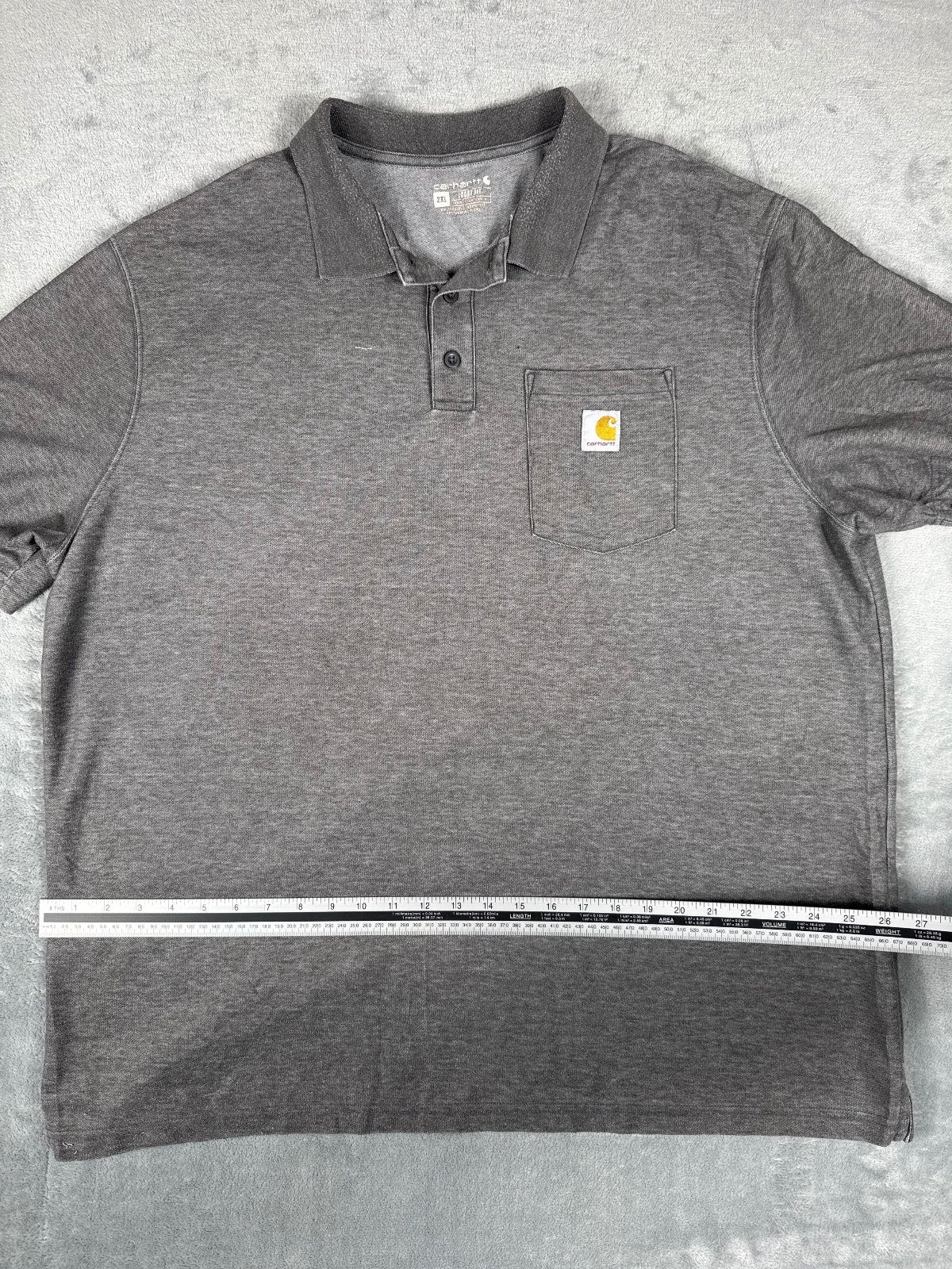 Carhartt Men's Grey Polo Shirt with Chest Pocket, Size 2XL