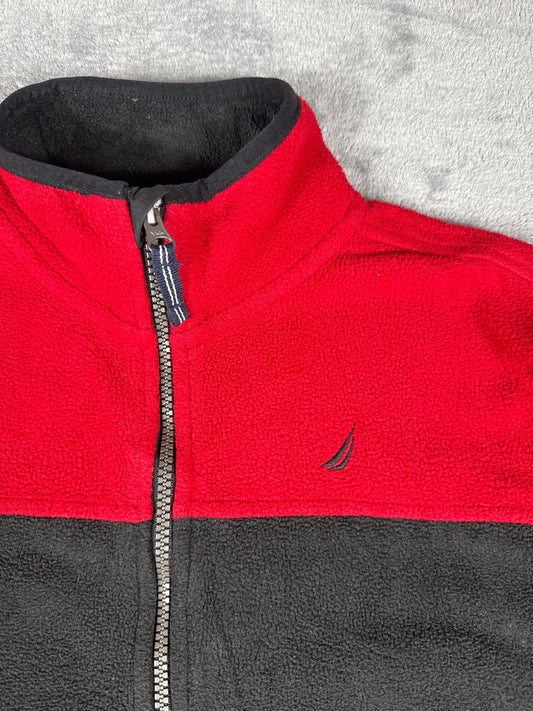 Nautica Men's Red and Black Fleece Full Zip Jacket Large