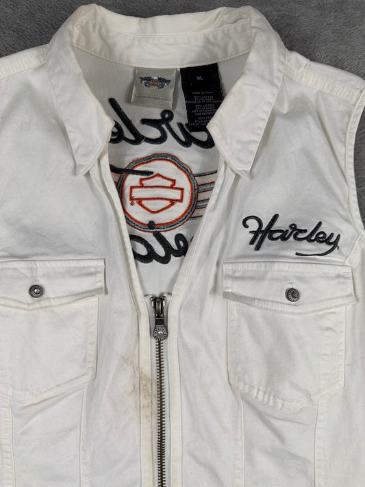 Harley-Davidson Women's White Sleeveless Zip-Up Vest XL