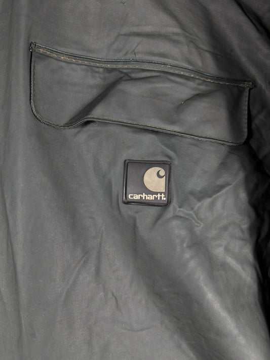 Vintage Rare Carhartt Black Leather Fishing Heavy Duty Coat