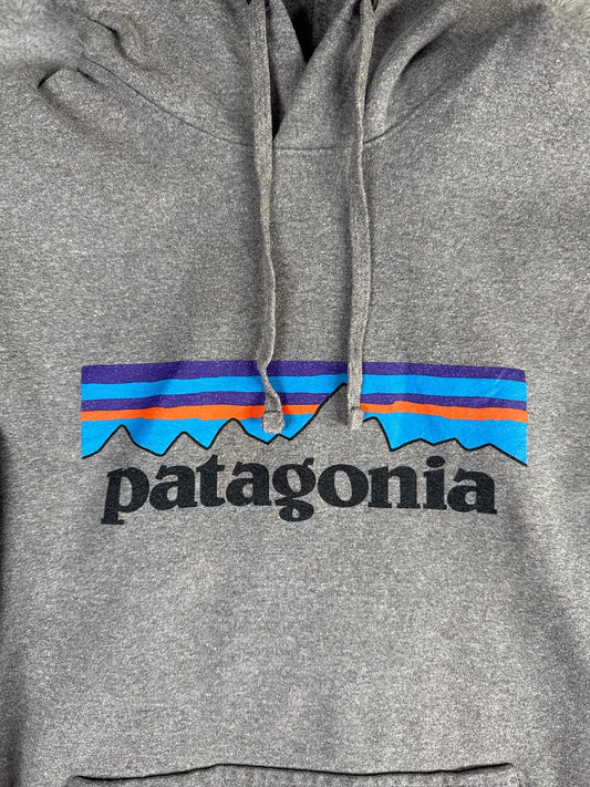 Patagonia Grey Pullover Hoodie with Logo Print - Small