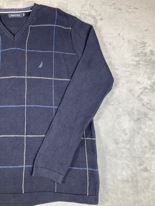 Nautica Men's V-Neck Vintage Navy Blue Sweater Size L