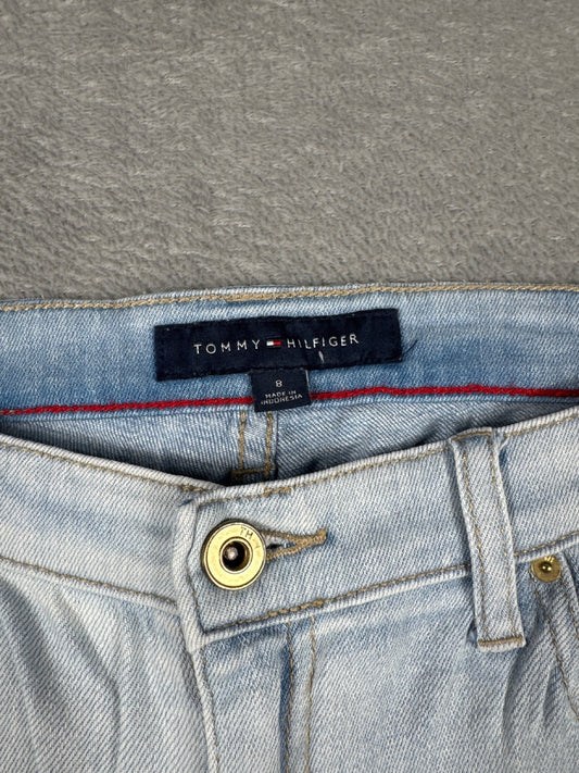 Tommy Hilfiger Logo Embroidered Blue Denim Shorts Size 8