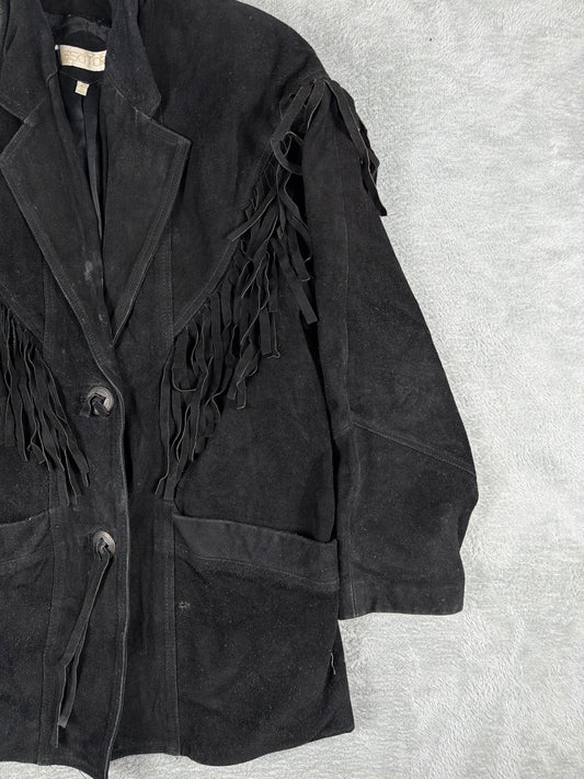 Vintage Black Suede Fringe Jacket