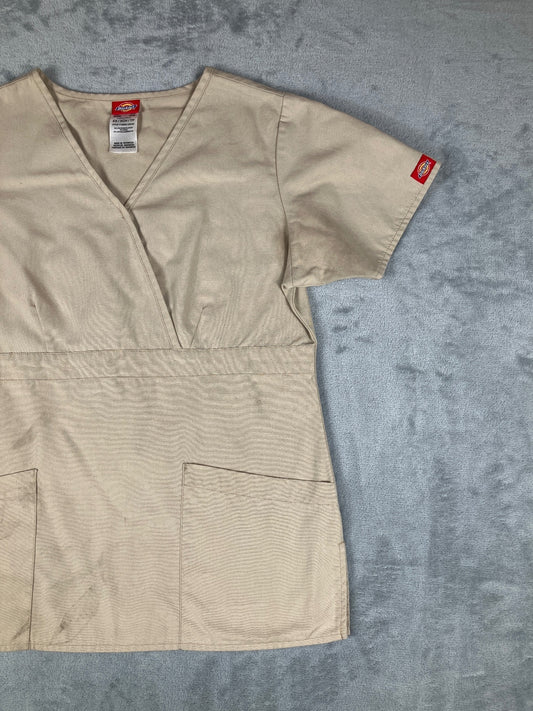 Dickies Women's Beige V-Neck Scrub Top XS