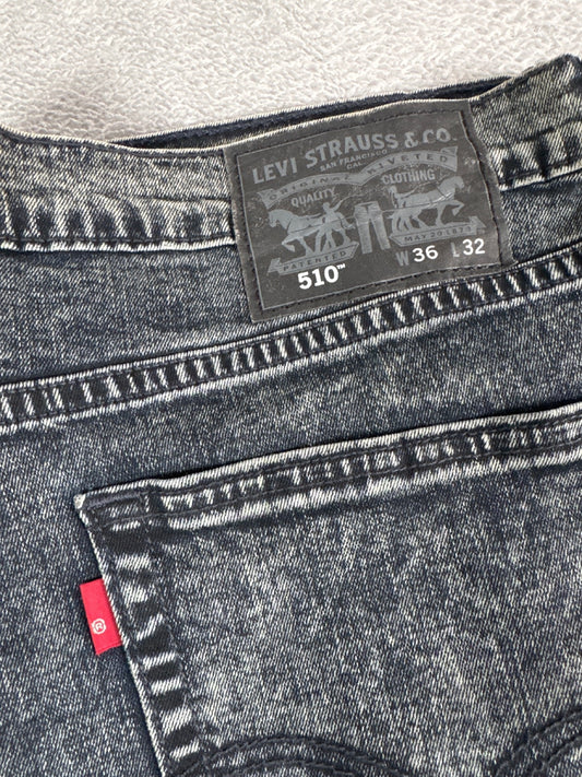 Levi's 510 Black Acid Wash Skinny Jeans W36 L32