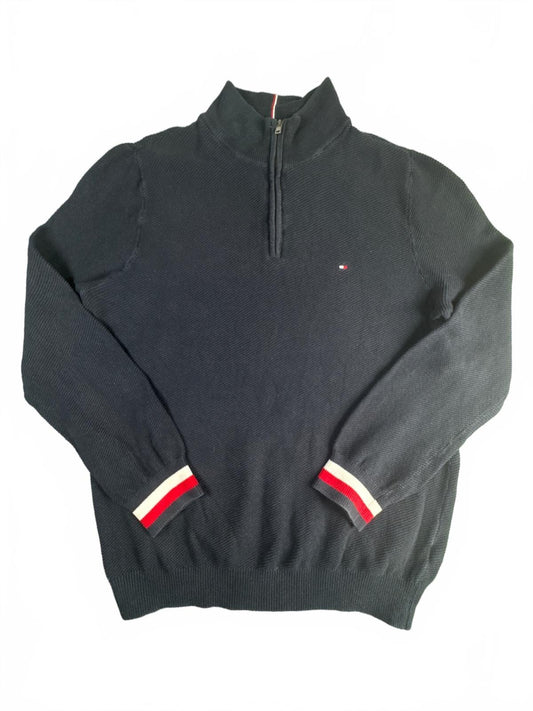 Tommy Hilfiger Men's Black Cotton Quarter-Zip Sweater XL