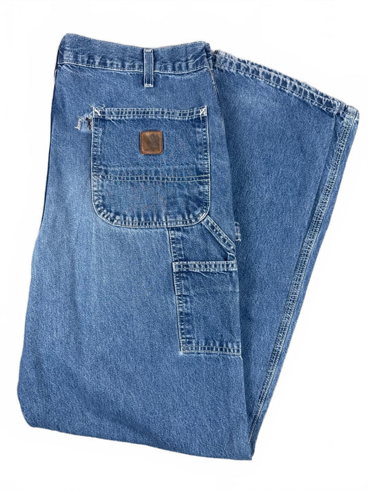 Carhartt Denim Carpenter Jeans with Pockets and Distressed R