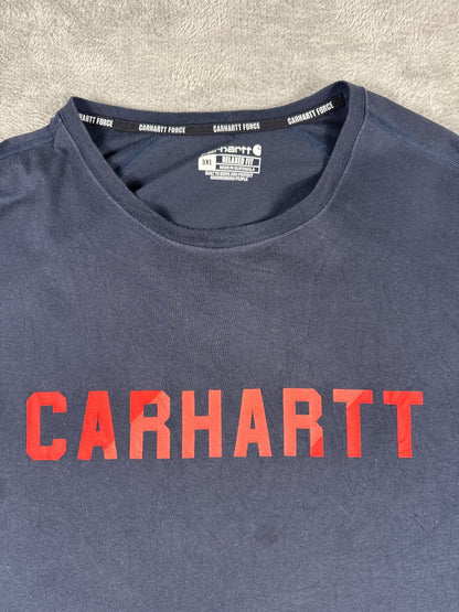 Carhartt Navy Blue T-Shirt with Red Logo, Size 3XL