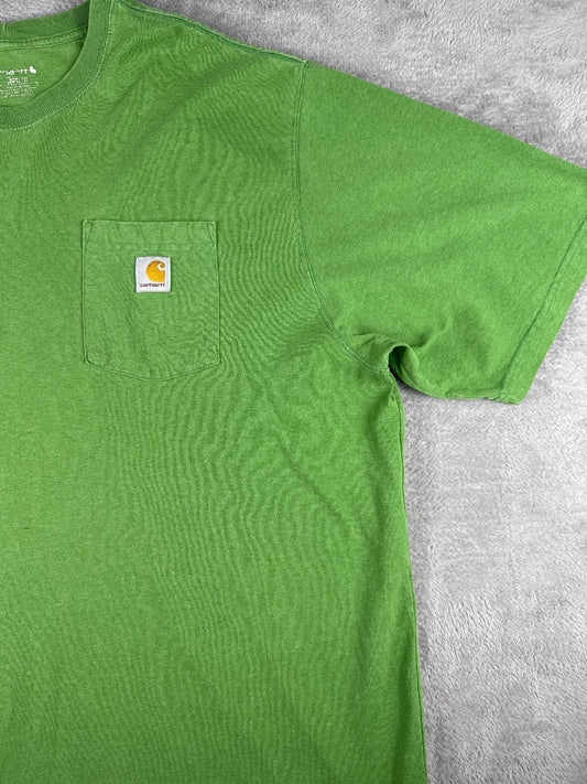 vintage Retro Carhartt Green Short Sleeve Pocket T-Shirt 2XL