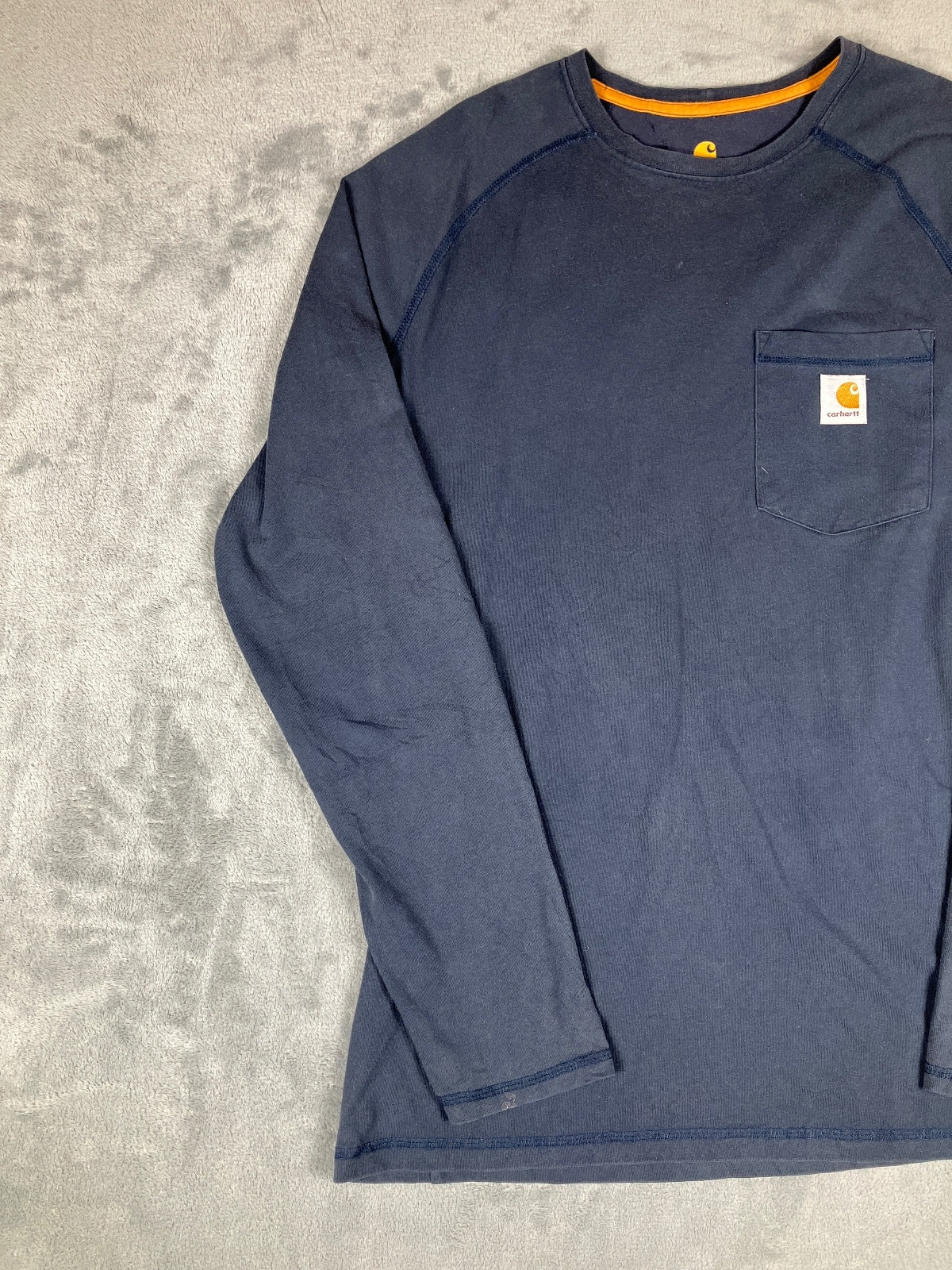 Carhartt Relaxed Fit Long Sleeve Navy Blue Pocket T-Shirt, M