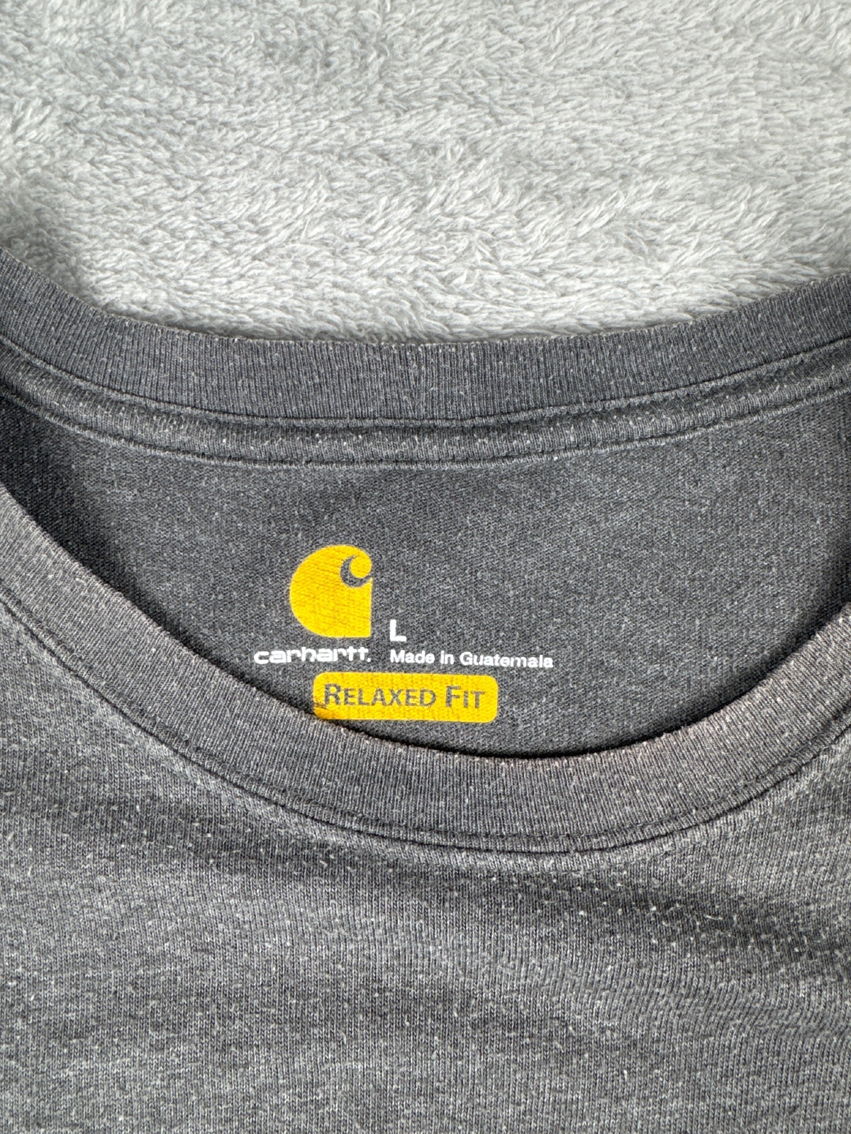 Carhartt Relaxed Fit Grey T-Shirt with Yellow Logo Print - L