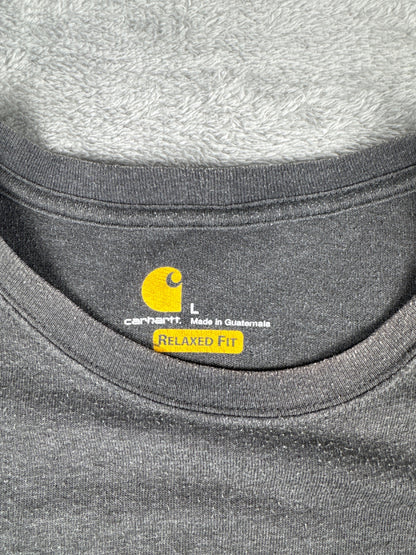 Carhartt Relaxed Fit Grey T-Shirt with Yellow Logo Print - L