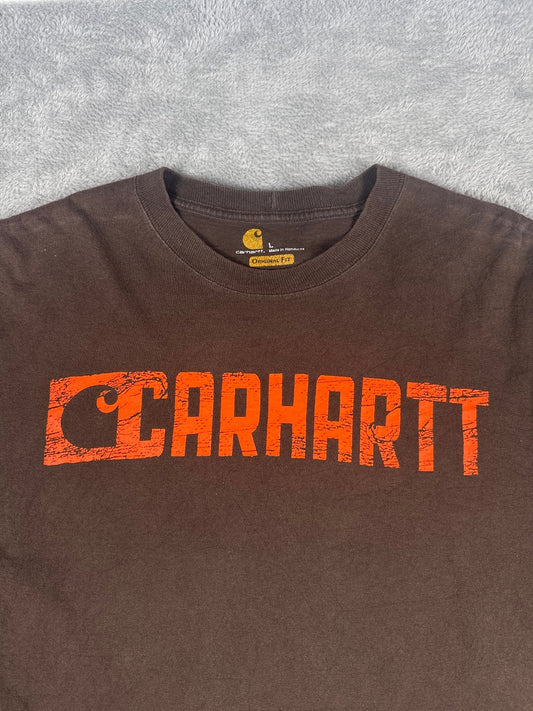 Vintage Carhartt Brown Long Sleeve Logo T-Shirt - Large