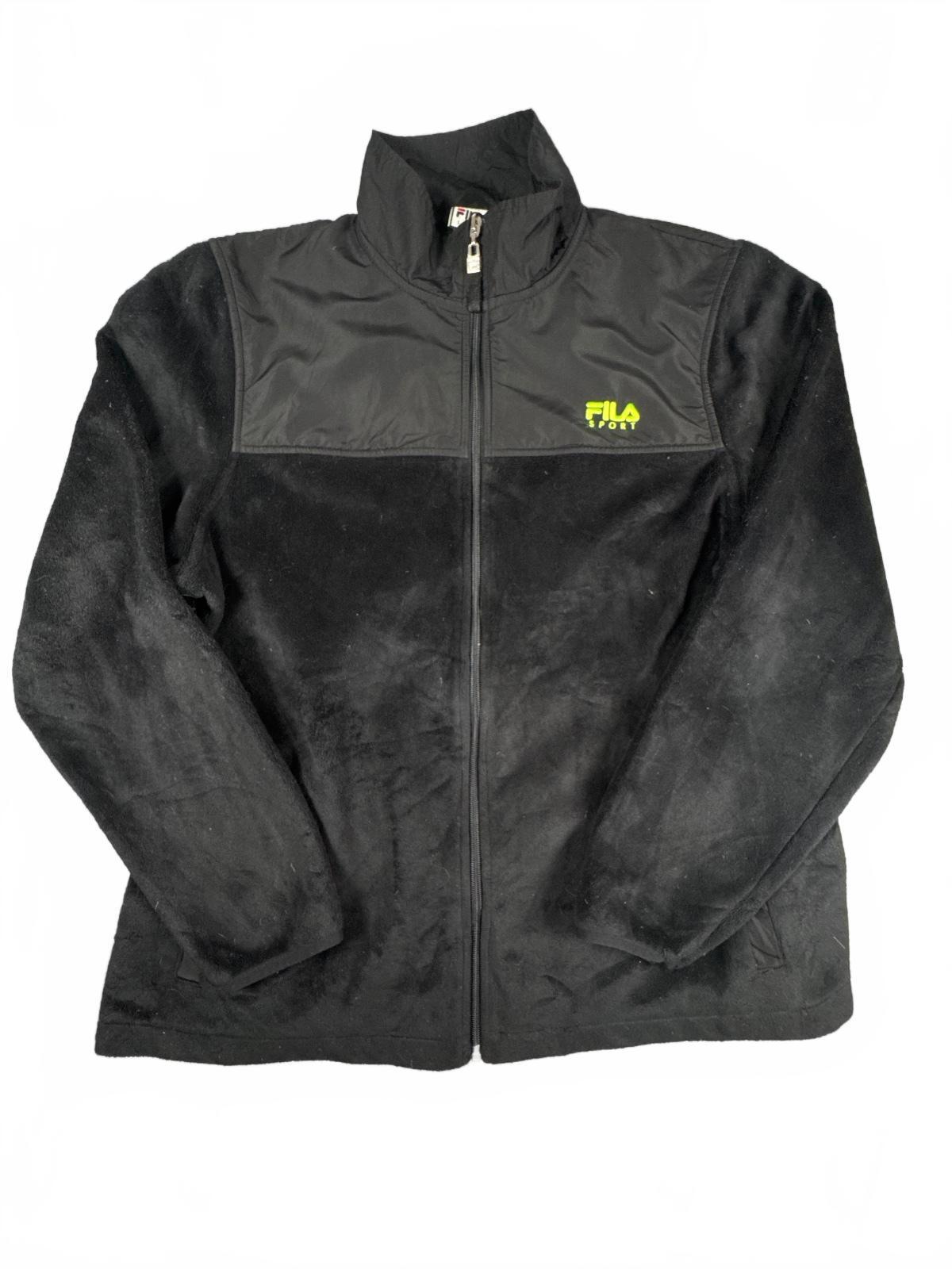 FILA Sport Black Fleece Jacket with Neon Logo Size XL