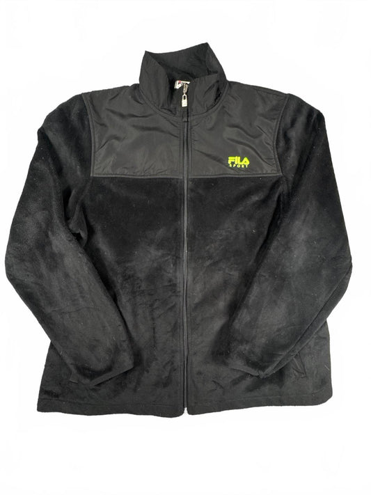 FILA Sport Black Fleece Jacket with Neon Logo Size XL