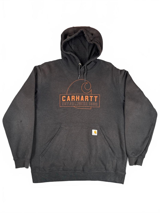 Carhartt Black Hoodie with Orange Logo Established 1889