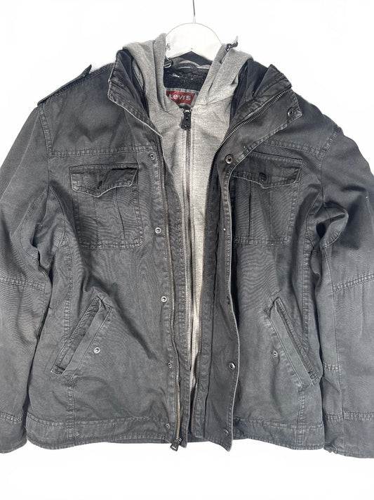 Levi's Black Casual Jacket with Grey Hooded Inner Layer - L