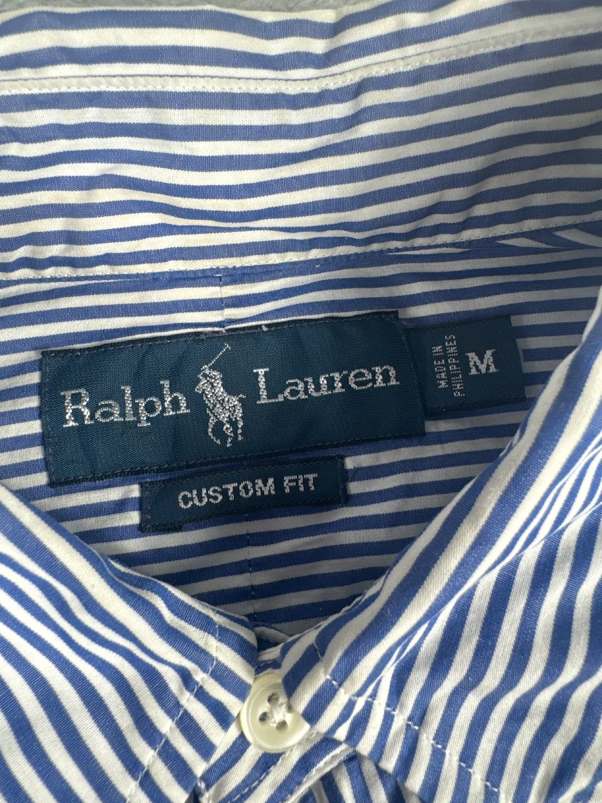 Ralph Lauren Custom Fit Blue and White Striped Shirt Size M